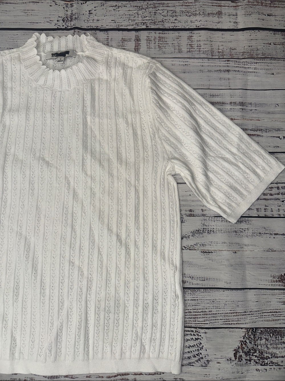 Madewell Pointelle-Stitch Mockneck Sweater Tee Sz. M - Picture 8 of 9